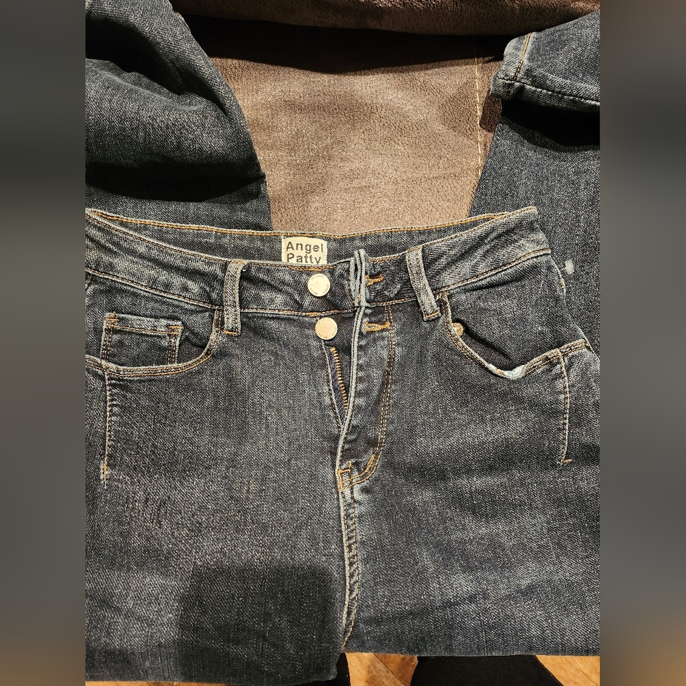 SOLD***Angel Patty Jeans.  light glitter, dark blue jeans